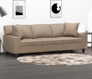 vidaXL vidaXL 3-osobowa sofa z poduszkami, cappuccino, 180 cm, sztuczna skóra 1