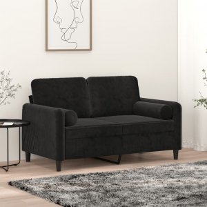 vidaXL vidaXL 2-osobowa sofa z poduszkami, czarna, 120 cm, aksamit 1