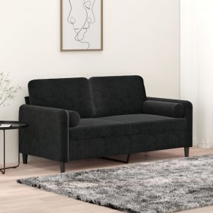 vidaXL vidaXL 2-osobowa sofa z poduszkami, czarna, 140 cm, aksamit 1