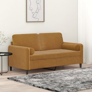 vidaXL vidaXL 2-osobowa sofa z poduszkami, brązowa, 140 cm, aksamit 1