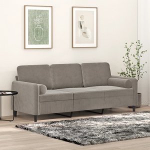 vidaXL vidaXL 3-osobowa sofa z poduszkami, jasnoszara, 180 cm, aksamit 1