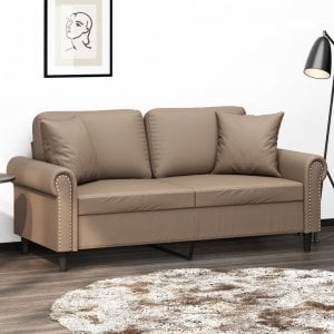 vidaXL vidaXL 2-osobowa sofa z poduszkami, cappuccino, 140 cm, sztuczna skóra 1