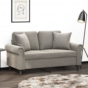 vidaXL vidaXL 2-osobowa sofa z poduszkami, jasnoszara, 120 cm, aksamit 1