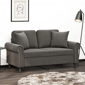 vidaXL vidaXL 2-osobowa sofa z poduszkami, ciemnoszara, 120 cm, aksamit 1