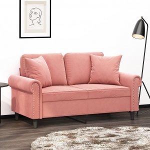 vidaXL vidaXL 2-osobowa sofa z poduszkami, różowa, 120 cm, aksamit 1