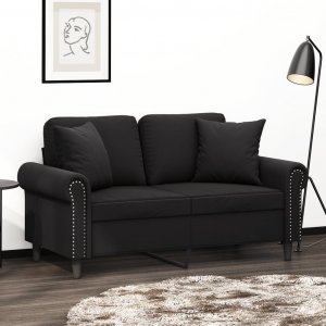 vidaXL vidaXL 2-osobowa sofa z poduszkami, czarna, 120 cm, aksamit 1