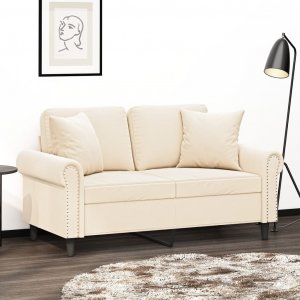 vidaXL vidaXL 2-osobowa sofa z poduszkami, kremowa, 120 cm, aksamit 1