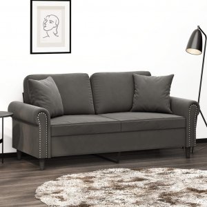 vidaXL vidaXL 2-osobowa sofa z poduszkami, ciemnoszara, 140 cm, aksamit 1