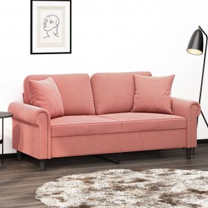 vidaXL vidaXL 2-osobowa sofa z poduszkami, różowa, 140 cm, aksamit 1