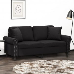 vidaXL vidaXL 2-osobowa sofa z poduszkami, czarna, 140 cm, aksamit 1