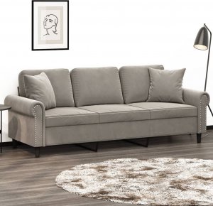 vidaXL vidaXL 3-osobowa sofa z poduszkami, jasnoszara, 180 cm, aksamit 1