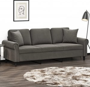 vidaXL vidaXL 3-osobowa sofa z poduszkami, ciemnoszara, 180 cm, aksamit 1