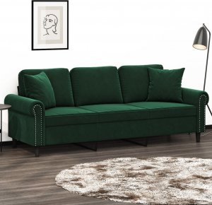 vidaXL vidaXL 3-osobowa sofa z poduszkami, ciemnozielona, 180 cm, aksamit 1