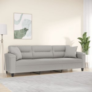 vidaXL vidaXL 3-osobowa sofa z poduszkami, jasnoszara, 210 cm, mikrofibra 1