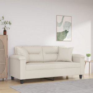 vidaXL vidaXL 2-osobowa sofa z poduszkami, kremowa, 140 cm, sztuczna skóra 1