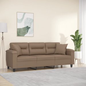 vidaXL vidaXL 3-osobowa sofa z poduszkami, cappuccino, 180 cm, sztuczna skóra 1