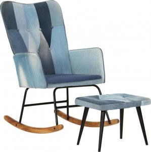 vidaXL vidaXL Fotel bujany z podnóżkiem, niebieski, jeansowy patchwork 1