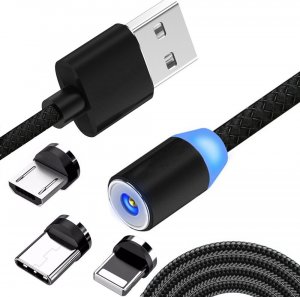 Kabel USB Retoo USB-A - USB-C + microUSB + Lightning 1 m Czarny (E216) 1