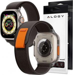Alogy Alogy Pasek nylonowy Sport na rzep do Apple Watch 4/5/6/7/8/SE/Ultra (42/44/45/49mm) Czarno-pomarańczowy uniwersalny 1