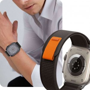 Alogy Pasek nylonowy Sport Strap na rzep do Apple Watch 4/5/6/7/8/SE (38/40/41mm) Czarno-pomarańczowy uniwersalny 3