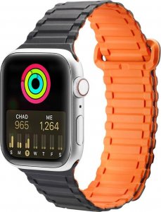 Dux Ducis Dux Ducis Strap (Armor Version) pasek Apple Watch Ultra, SE, 8, 7, 6, 5, 4, 3, 2, 1 (49, 45, 44, 42  mm) silikonowa magnetyczna opaska bransoleta czarno-pomarańczowy 1