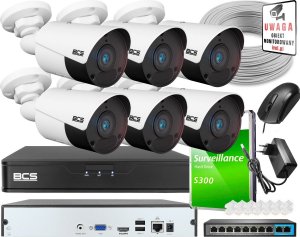 BCS Monitoring do samodzielnego montażu - zestaw: 6 kamer BCS-P-TIP14FSR5 4MPx, rejestrator BCS-P-NVR0801-4K-E 8MPx, dysk 1TB, skrętka 1