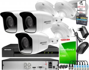 Hikvision Zestaw monitoringu po skrętce UTP Full HD rejestrator 4 kanałowy + 3 x kamera zewnętrzne HWT-B120-M 1TB Samodzielny montaż 1