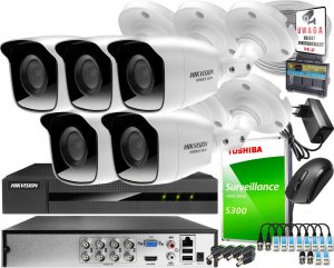 Hikvision Zestaw monitoringu po skrętce UTP Full HD rejestrator DVR-8CH-2MP + 5 x kamera zewnętrzna HWT-B120-M 1TB 1
