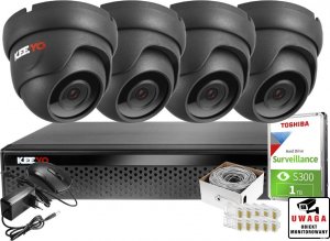 Keeyo Monitoring do samodzielnego montażu - zestaw ip: 4 kamer LV-IP5M2DFEBL-II 5MPx, rejestrator LV-NVR9418S-4P 8MPx, dysk 1TB, skrętka 1
