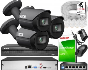 BCS Monitoring do samodzielnego montażu - zestaw: 3 kamer BCS-TIP3501IR-E-G-V 5MPx, rejestrator BCS-L-NVR0401-4KE 8MPx lite, dysk 1TB, skrętka 1