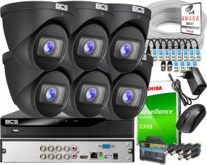 BCS Monitoring do samodzielnego montażu - zestaw: 6 kamer BCS-EA45VSR6-G 5MPx, rejestrator BCS-L-XVR0801-V 5MPx lite, dysk 1TB, skrętka 1