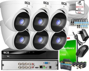 BCS Monitoring do samodzielnego montażu - zestaw: 6 kamer BCS-EA45VSR6 5MPx, rejestrator BCS-L-XVR0801-V 5MPx lite, dysk 1TB, skrętka 1