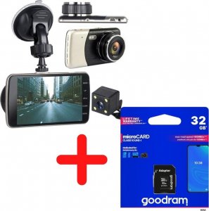 Wideorejestrator Techonic ZESTAW: WIDEOREJESTRATOR KAMERA REJESTRATOR JAZDY Z KAMERĄ COFANIA SLIM 504S 1080P FULL HD + KARTA PAMIĘCI 32GB 1