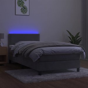 vidaXL vidaXL Łóżko kontynentalne z materacem i LED, szare 100x200cm, aksamit 3