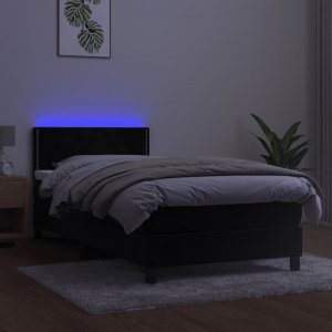 vidaXL vidaXL Łóżko kontynentalne z materacem i LED, czarny aksamit 100x200cm 3