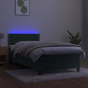 vidaXL vidaXL Łóżko kontynentalne z materacem i LED zielony aksamit 100x200cm 3
