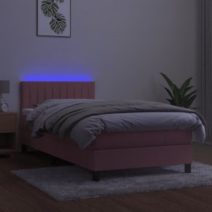 vidaXL vidaXL Łóżko kontynentalne z materacem i LED, różowy aksamit 90x190 cm 4