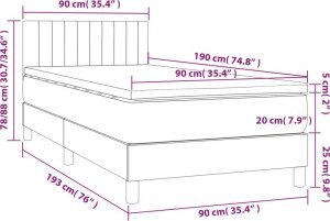 vidaXL vidaXL Łóżko kontynentalne z materacem i LED, różowy aksamit 90x190 cm 8