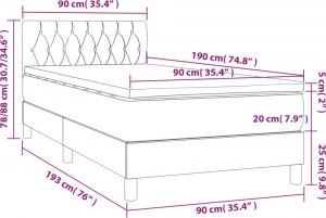 vidaXL vidaXL Łóżko kontynentalne z materacem i LED, różowy aksamit 90x190 cm 8