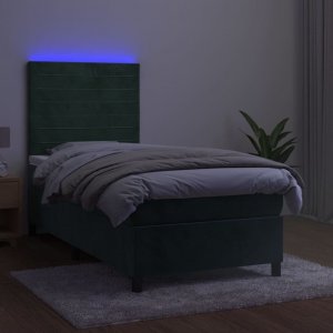 vidaXL vidaXL Łóżko kontynentalne z materacem i LED zielony aksamit 90x200 cm 4