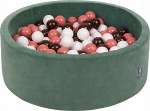 KiddyMoon Suchy basen okrągły VELVET z piłeczkami 7cm zieleń lasu: łososiowy-brązowy-biały 90x30cm/200piłek Zabawka basen piankowy 1