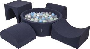 KiddyMoon Piankowy plac zabaw PPZP-OK30D-135 z piłeczkami granatowy: perła-szary-transparent-babyblue-mięta basen 200/górka/tunel/rampa L/półwałek L Zabawka plac zabaw 1