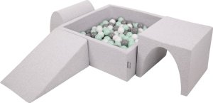 KiddyMoon Piankowy plac zabaw z kwadratowym dołem na piłki (200 piłek 7 cm/2,75 cala) z miękkimi przeszkodami i basenem na piłki, z certyfikatem UE, jasnoszary: biały/szary 1