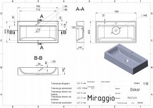 Umywalka Miraggio Umywalka nablatowa prostokątna 80 x 42 cm 13