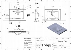 Umywalka Miraggio Umywalka Wpuszczana Prostokątna 70 x 48cm 4