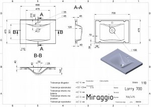 Umywalka Miraggio Umywalka Wpuszczana Prostokątna 70 x 48cm 5