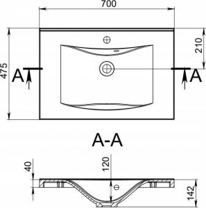 Umywalka Miraggio Umywalka Wpuszczana Prostokątna 70 x 48cm 6