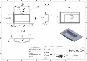Umywalka Miraggio Umywalka z ociekaczem lewa 70 x 40 cm 7