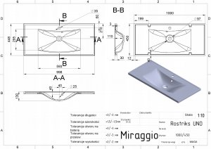 Umywalka Miraggio Umywalka Nablatowa Prostokątna 100 x 45cm 7