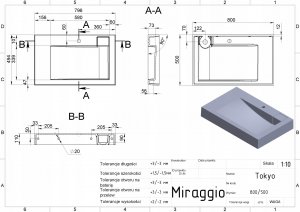 Umywalka Miraggio Umywalka nad pralkę ścienna prostokątna 80 x 50 cm Miraggio 7